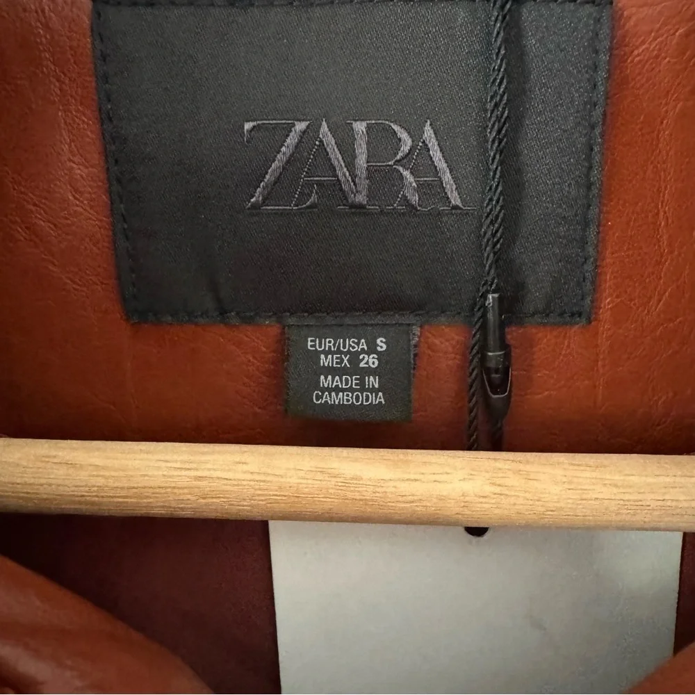 Zara Women's Brown Faux‎ Leather Bomber Jacket Size Small